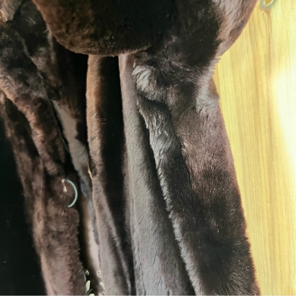 Vintage Brown Fur Long Coat Mink Fur Collar Custom Made - Classy Elegant Luxury - Picture 12 of 16